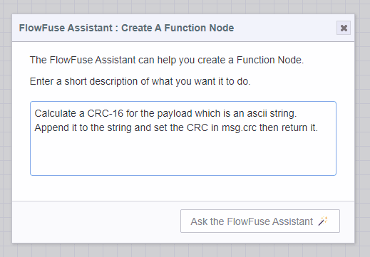 Screenshot showing the "FlowFuse Expert" dialog box